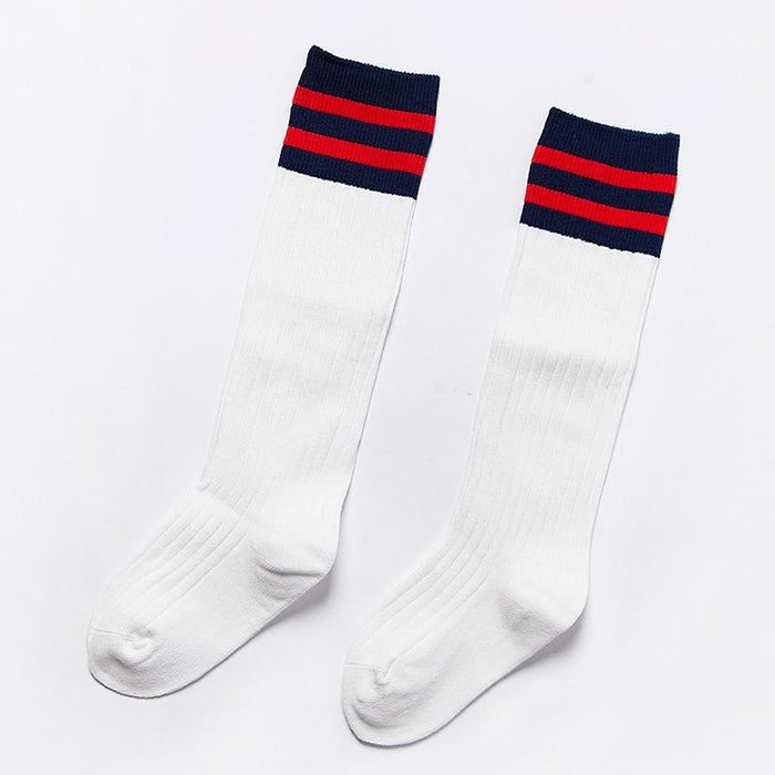 Stripe & Solid Above-The-Knee Socks - Girls Yo Baby India 1-3 Years White