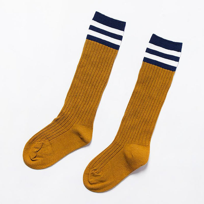 Stripe & Solid Above-The-Knee Socks - Girls Yo Baby India 1-3 Years Brown