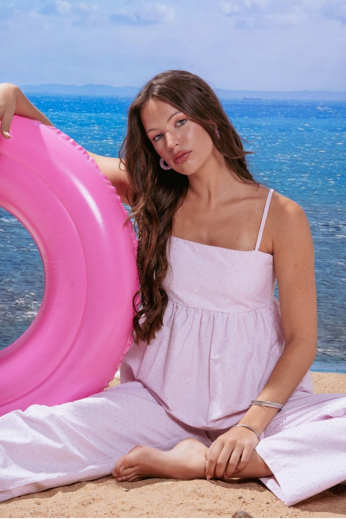 Striped Embellished Beach Set
