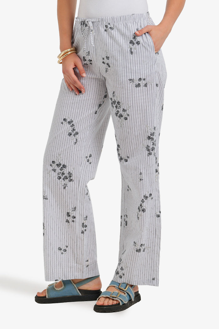 Striped Floral Print Pants