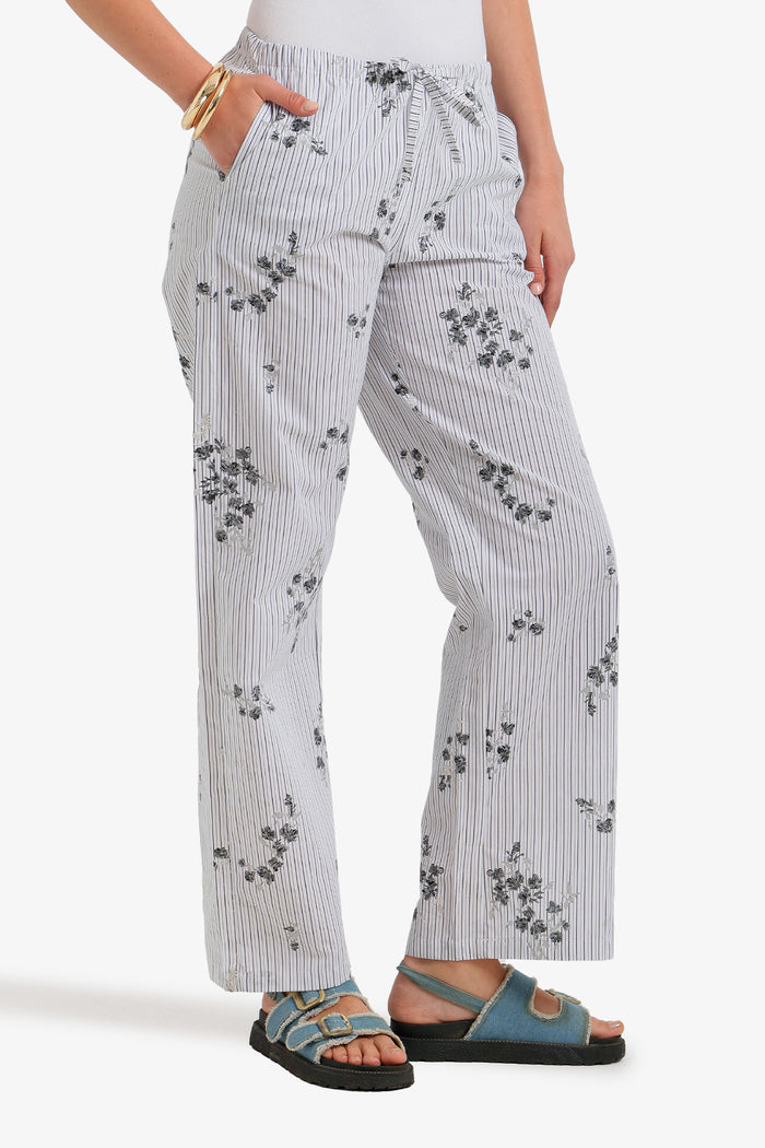 Striped Floral Print Pants