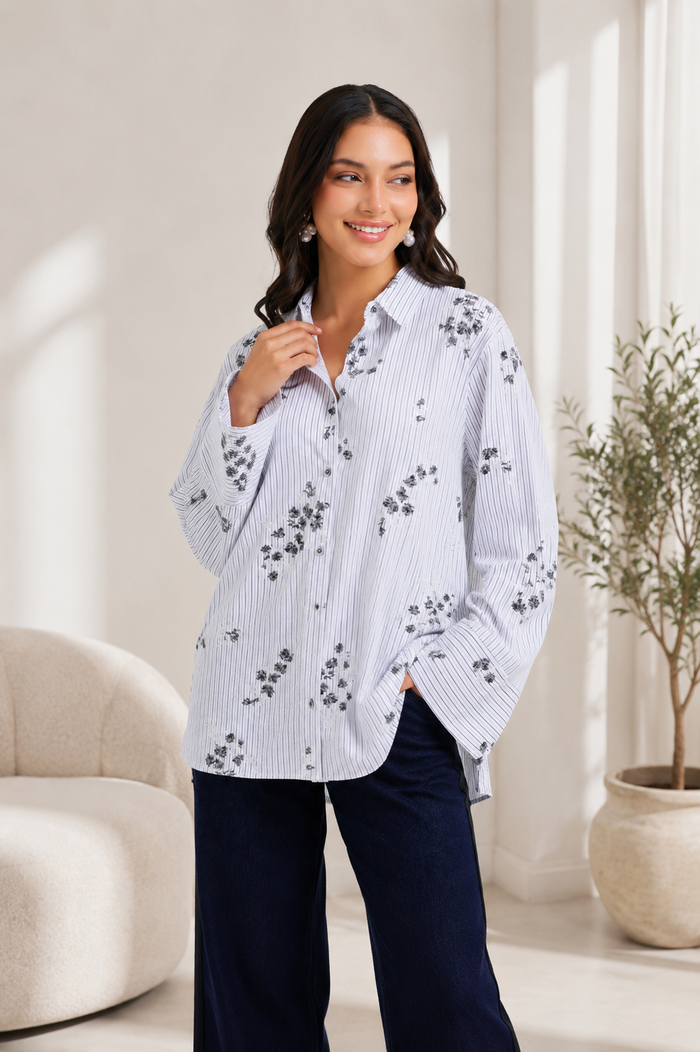 Striped Floral Relaxed Shirt