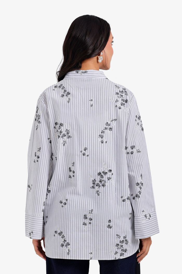 Striped Floral Relaxed Shirt