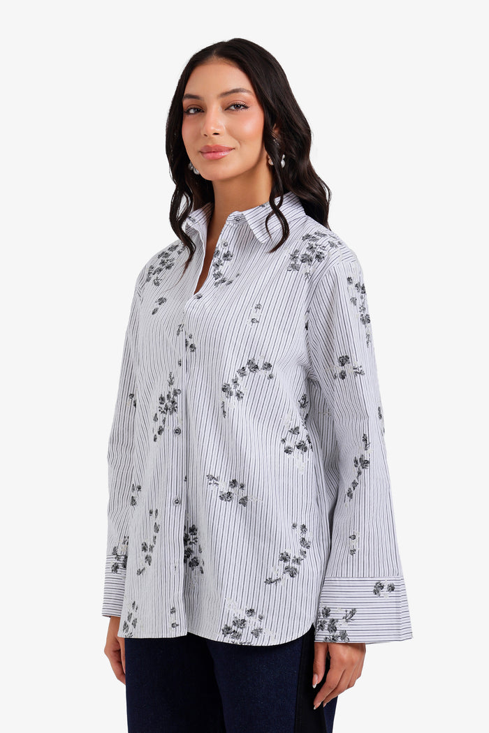 Striped Floral Relaxed Shirt
