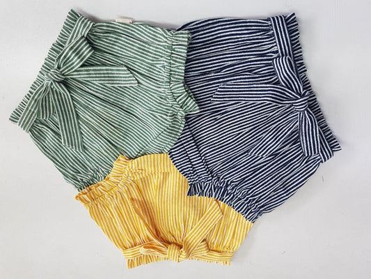 Sage, Navy, Yellow Stripes Print Infant Baby Shorts (3PC SET) 3 Piece Shorts Set Yo Baby Wholesale