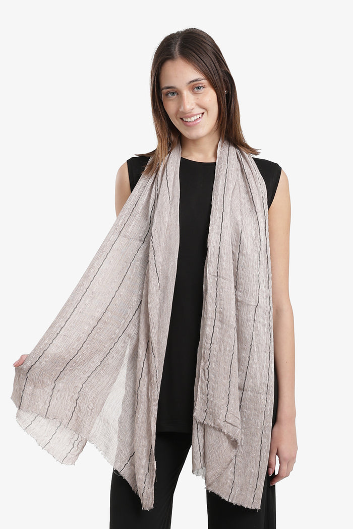 Striped Scarf with Fringed Edges