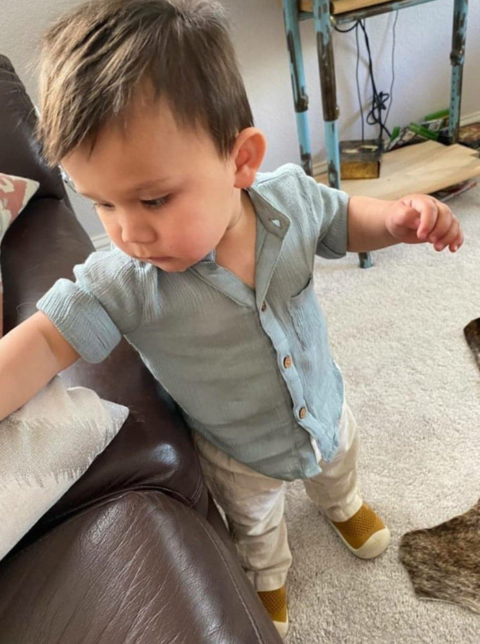Summer Shirt & Pants -Two Piece Set boys Yo Baby Wholesale 2 Years Powder Blue Shirt & Beige Pants