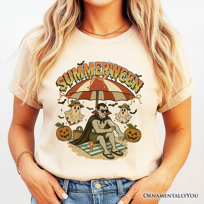 Summerween Vampire Dracula T-Shirt, Retro Halloween Beach Tee for Horror Spooky Summer Season T-Shirts OrnamentallyYou