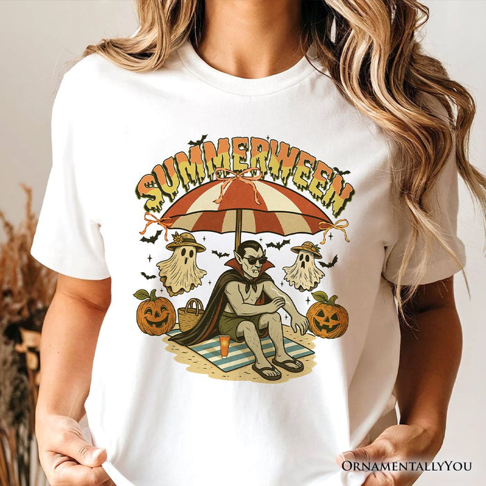 Summerween Vampire Dracula T-Shirt, Retro Halloween Beach Tee for Horror Spooky Summer Season T-Shirts OrnamentallyYou