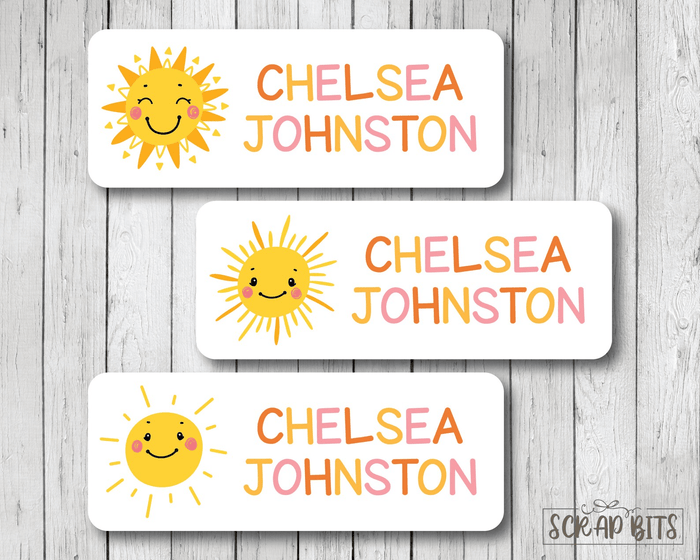 Sunshine Name Labels . Personalized Belonging Labels - Scrap Bits
