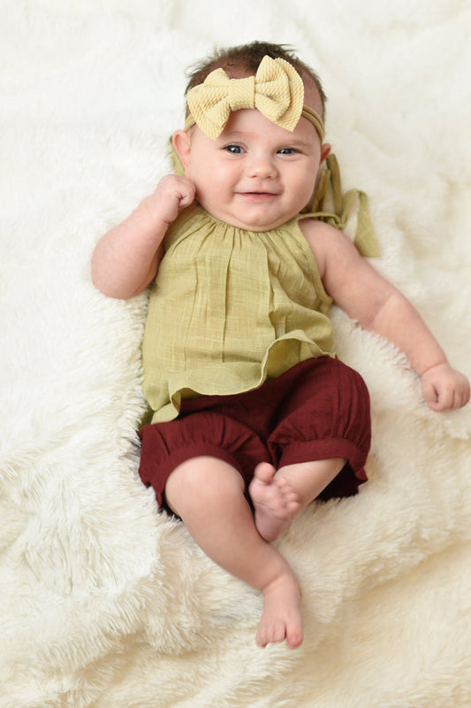 Tan Top with Shoulder Ties & Red Shorts Set Dress Yo Baby Wholesale