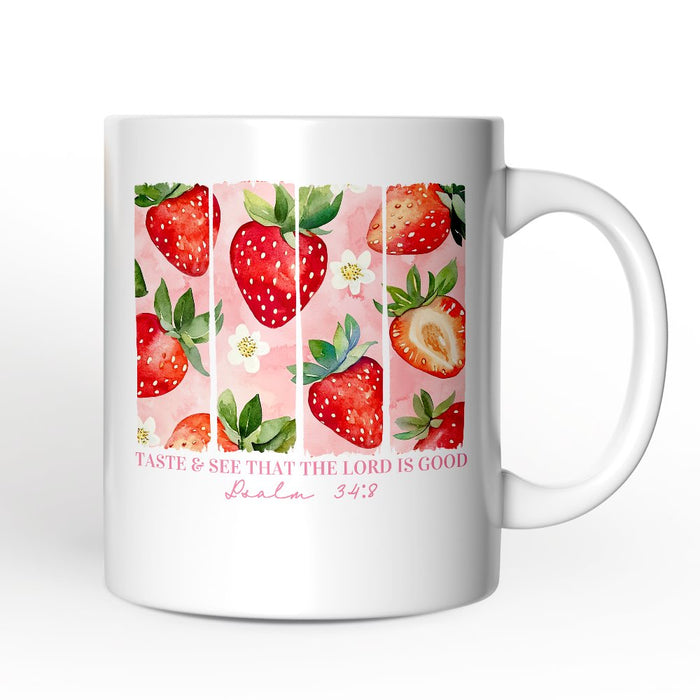 Taste and See That The Lord is Good Personalized Mug, Christian Faith Strawberry Gift with Custom Name Personalized Ceramic Mug OrnamentallyYou