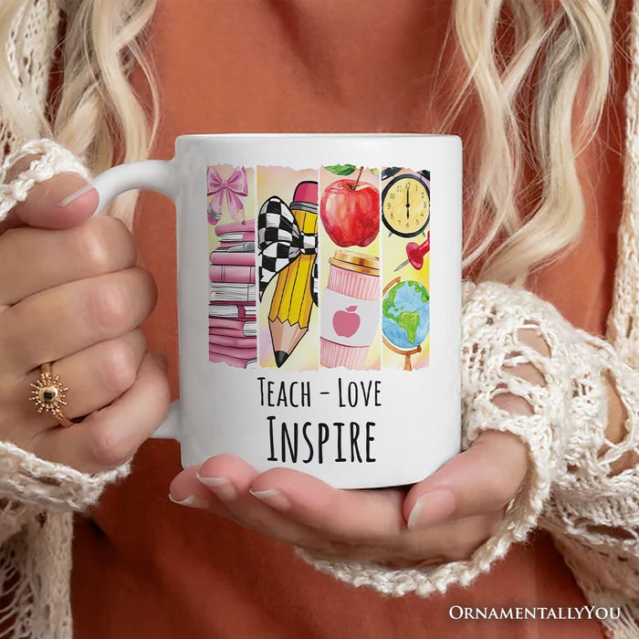 Teach Love Inspire Personalized Mug, Watercolor Teacher Gift with Custom Name Personalized Ceramic Mug OrnamentallyYou
