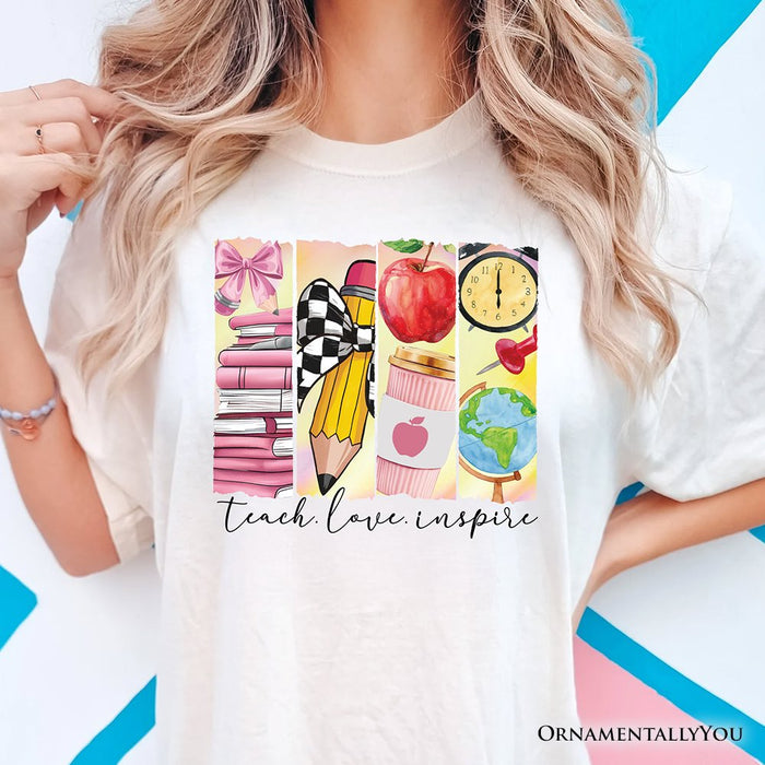 Teach Love Inspire T-Shirt, Retro Brushstroke White, Natural, and Navy Tee for Passionate Teachers T-Shirts OrnamentallyYou