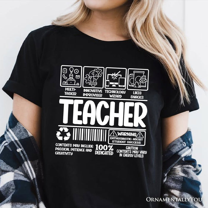 Teacher Label T-Shirt, Funny Barcode Tee for Dedicated Educators T-Shirts OrnamentallyYou
