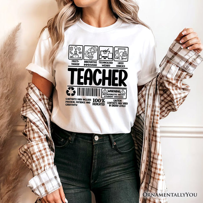 Teacher Label T-Shirt, Funny Barcode Tee for Dedicated Educators T-Shirts OrnamentallyYou