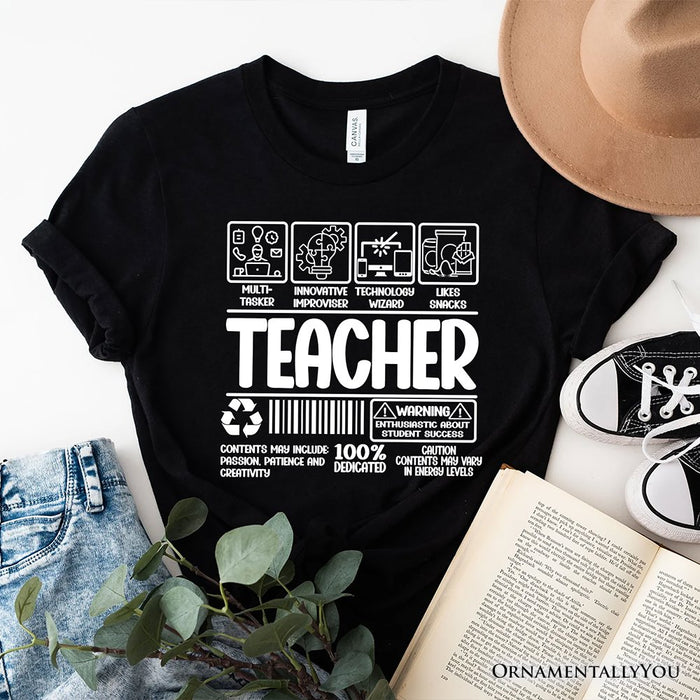 Teacher Label T-Shirt, Funny Barcode Tee for Dedicated Educators T-Shirts OrnamentallyYou Black XS