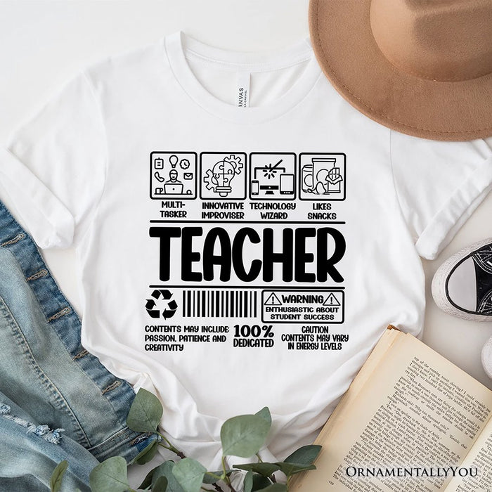 Teacher Label T-Shirt, Funny Barcode Tee for Dedicated Educators T-Shirts OrnamentallyYou White XS
