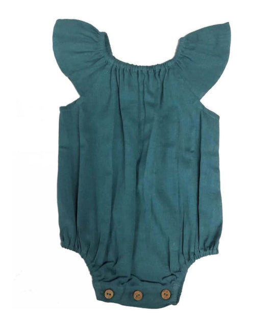 Teal Flutter Sleeves Infant Romper Dress Yo Baby Wholesale