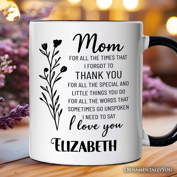 Thank You Mom Personalized Mug, Minimalist Mama Gift with Custom Name Personalized Ceramic Mug OrnamentallyYou White - Black Customized