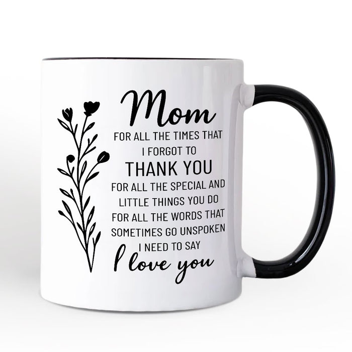 Thank You Mom Personalized Mug, Minimalist Mama Gift with Custom Name Personalized Ceramic Mug OrnamentallyYou White - Black Non-Custom