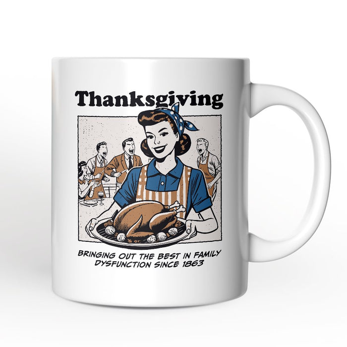 Thanksgiving Family Dysfunction Retro Personalized Mug, Funny Sarcastic Humor Gift with Custom Name Personalized Ceramic Mug OrnamentallyYou 12oz Mug Non-Custom