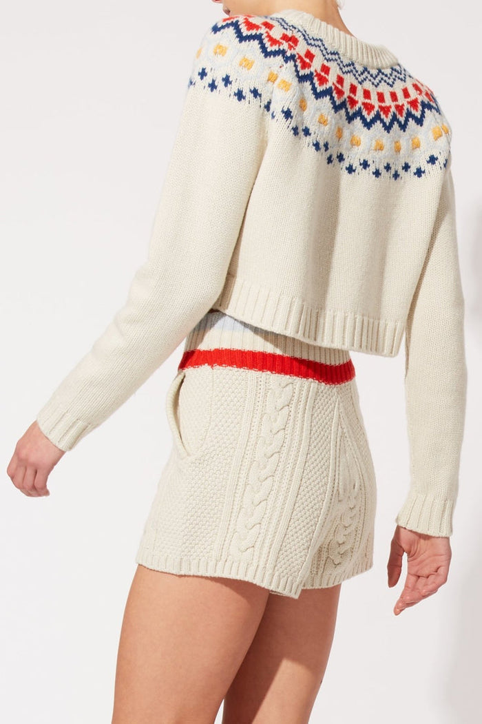 The Charlie Cable Short Solid & Stripe - Eggshell