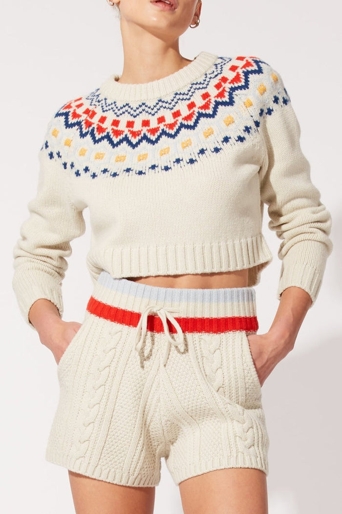 The Charlie Cable Short Solid & Stripe - Eggshell