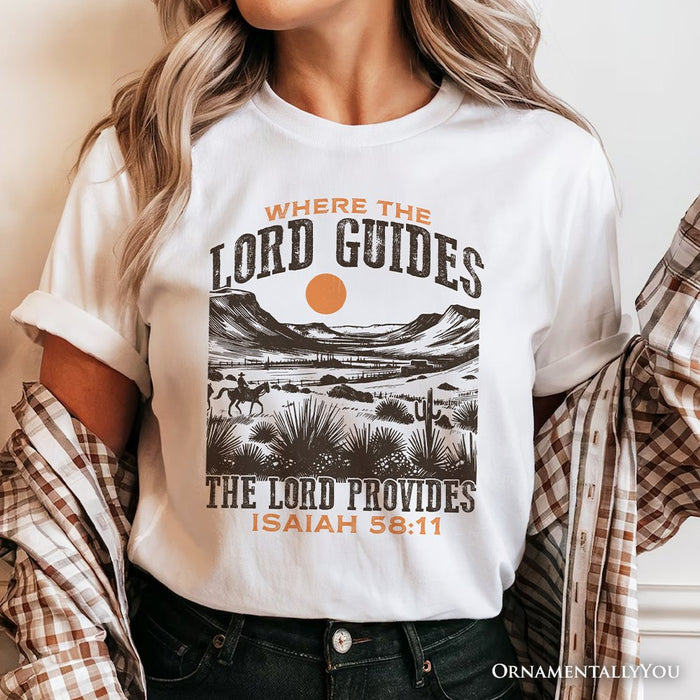 The Lord Provides Christian T-Shirt, Retro Western Desert Worship White and Natural Tee T-Shirts OrnamentallyYou