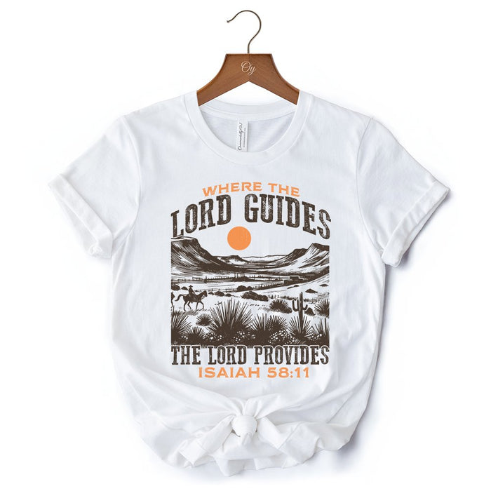 The Lord Provides Christian T-Shirt, Retro Western Desert Worship White and Natural Tee T-Shirts OrnamentallyYou