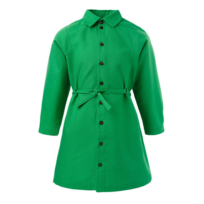 Girls green meadow cotton shirt dress with button front
