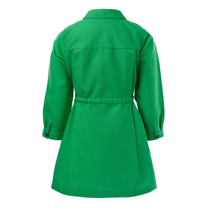 Girls green meadow cotton shirt dress - Back view