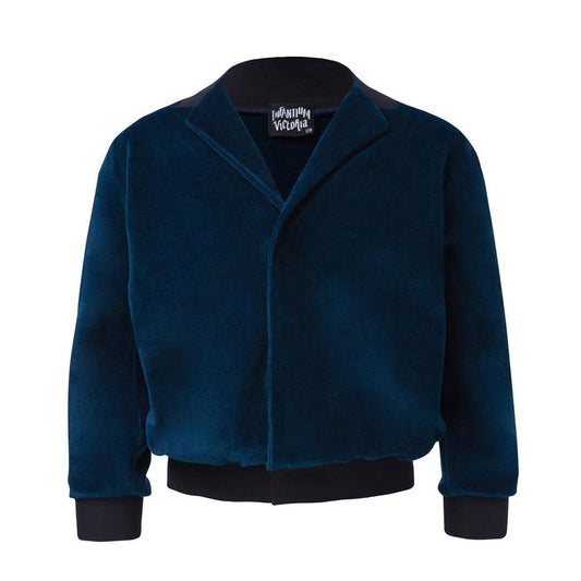 Petrol blue organic cotton velvet blazer for children