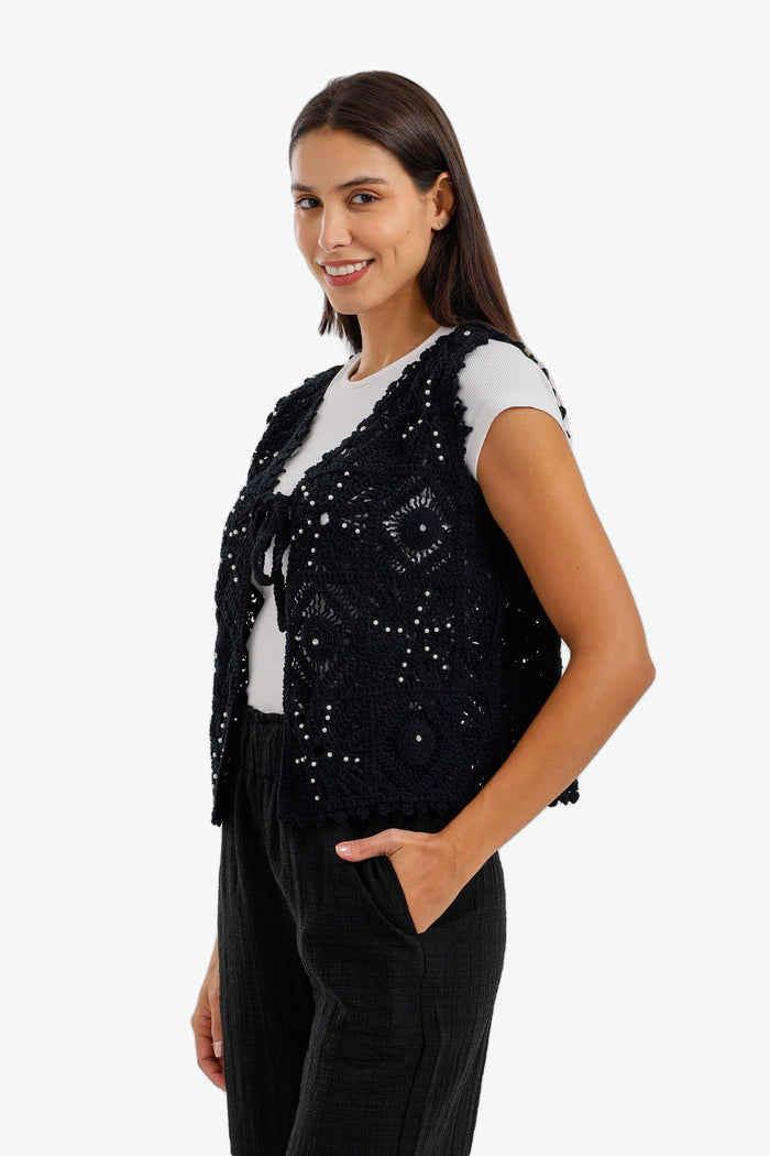Tie-Front Crochet Vest