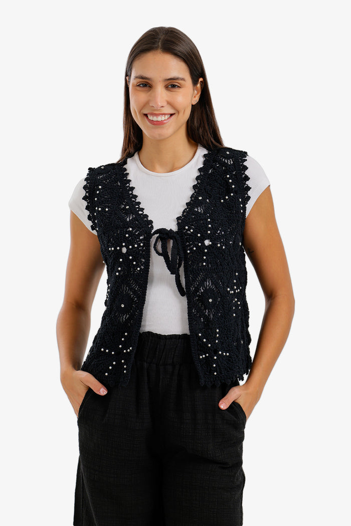 Tie-Front Crochet Vest