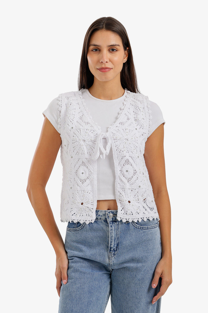 Tie-Front Crochet Vest