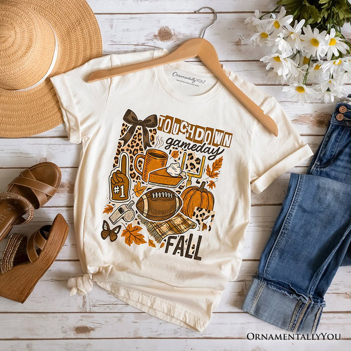Touchdown Game Day Fall Football T-Shirt, Retro Coquette Autumn Vibes Tee T-Shirts OrnamentallyYou Natural XS