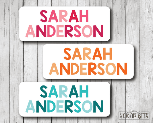 Girl Name Labels, Tri-Cclor . Personalized Belonging Labels - Scrap Bits