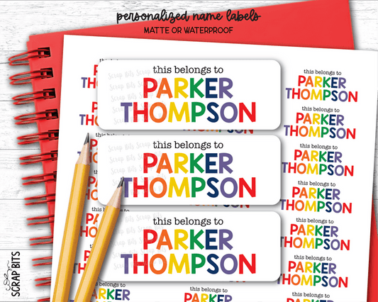 Tri-Color Primary Rainbow Name Labels, This Belongs To Personalized Belonging Labels - Scrap Bits