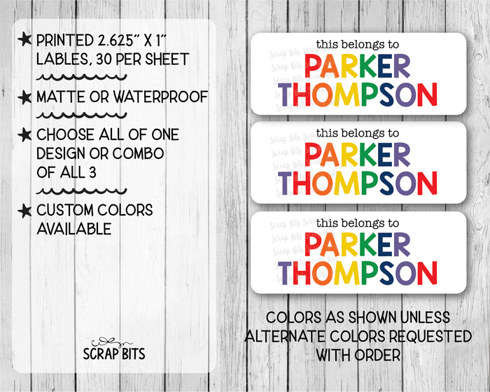 Tri-Color Primary Rainbow Name Labels, This Belongs To Personalized Belonging Labels - Scrap Bits