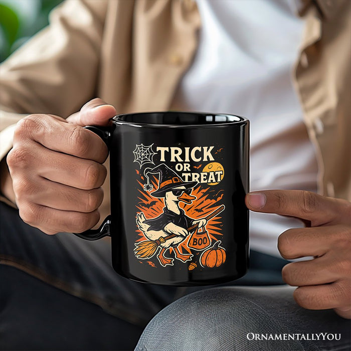 Trick or Treat Goose Personalized Mug, Vintage Halloween Witch Gift with Custom Name Personalized Ceramic Mug OrnamentallyYou