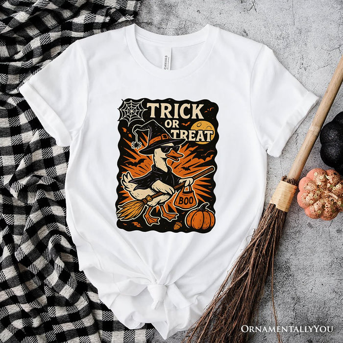 Trick or Treat Goose T-Shirt, Vintage Halloween Witch Tee for October T-Shirts OrnamentallyYou White XS