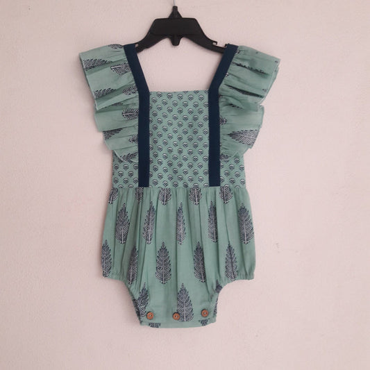 Turquoise Color Small Buti Print Romper romper Yo Baby Wholesale