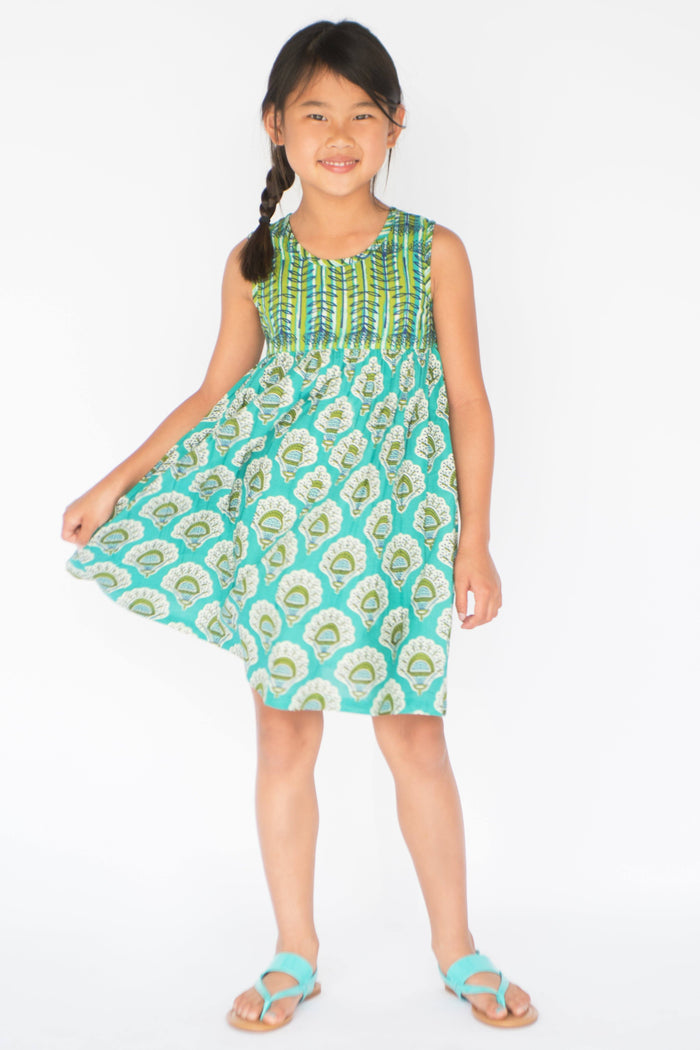 Turquoise Yoke Dress With Belt Tie Dress Yo Baby Wholesale