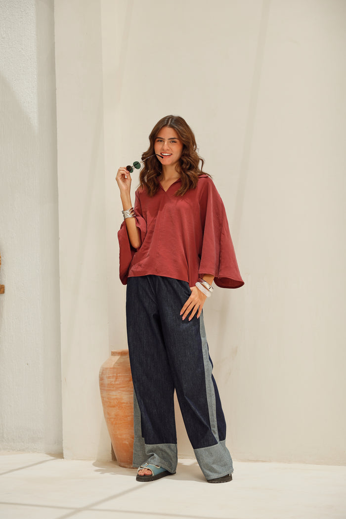 Two-Tone Denim Pants