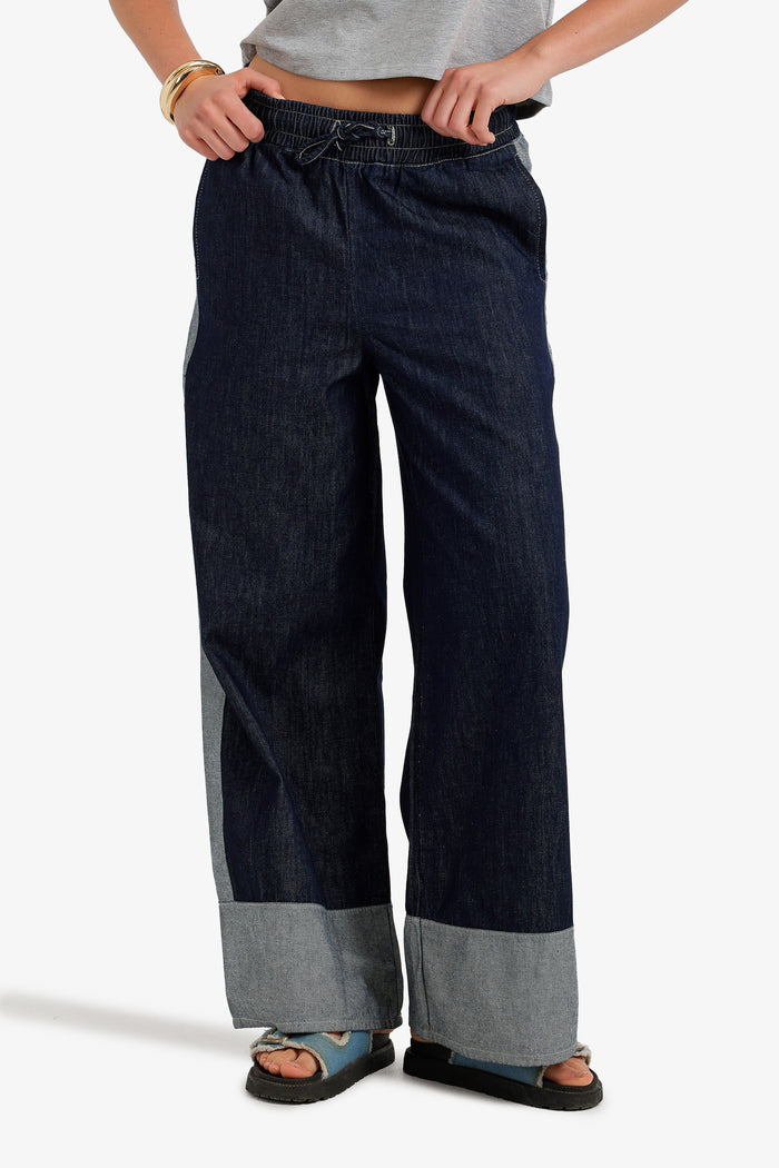 Two-Tone Denim Pants