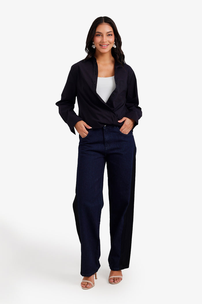 Two-Tone Denim Pants