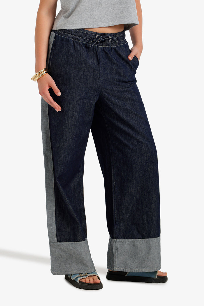 Two-Tone Denim Pants