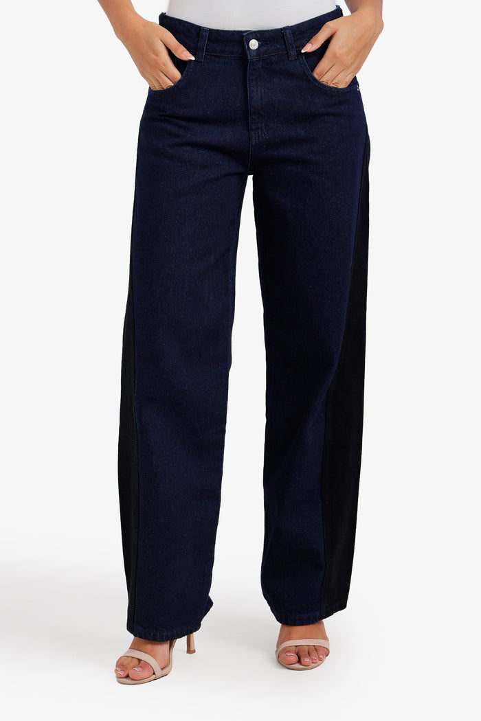 Two-Tone Denim Pants