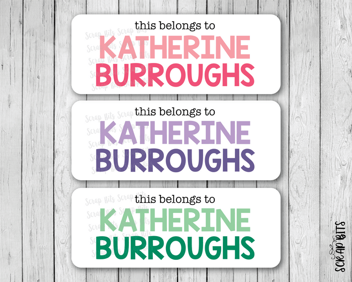 Two Tone This Belongs To Girl Name Labels . Personalized Name Labels - Scrap Bits